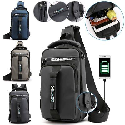 #ad Anti Theft Men#x27;s Sling Crossbody Bag Chest Shoulder Messenger Backpack USB Port $12.47