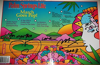 #ad PETER MAX Hand SIGNED Art Cover Palm Springs Life 2003 Golf Desert Modernism POP $195.00