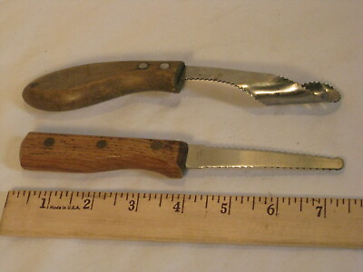 #ad 2 vintage serrated kitchen utensils carbon knife peeler peeling amp; spiral corer ? $11.90