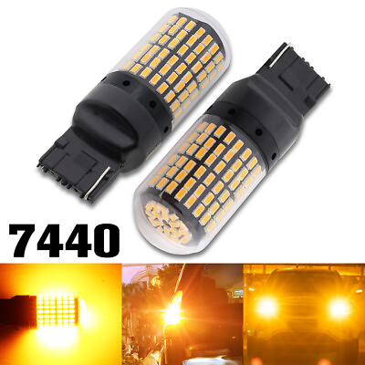 #ad 2X T20 7440 LED CANBUS 144SMD Car Turn signal Light Amber Reverse Lamp Bulb W21W $11.69
