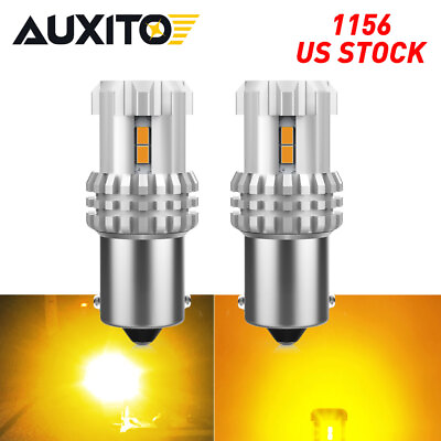 #ad AUXITO 1156 7506 BA15S LED Turn Signal Light Bulbs CANBUS Anti Hyper Flash Amber $14.99