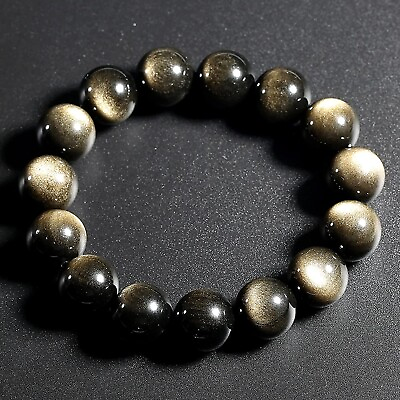 #ad Natural Gold Sheen Obsidian Stone Beaded Bracelet 10mm Gemstone Stretch Bracelet $12.49
