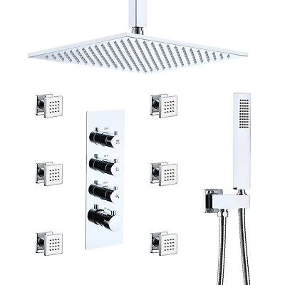 #ad 16#x27;#x27; Rain Shower Faucet 3 Function Thermostatic Shower System with 6 Body Jets $306.90