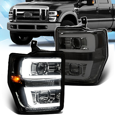 #ad For Ford F250 F350 F450 F550 Super Duty 08 2010 Smoke Headlights w LED Tube Bar $199.00