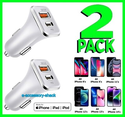 2 Pack Dual Port USB C Fast Car Charger PD For Apple iPhone 14 13 12 11 Pro Max $9.97