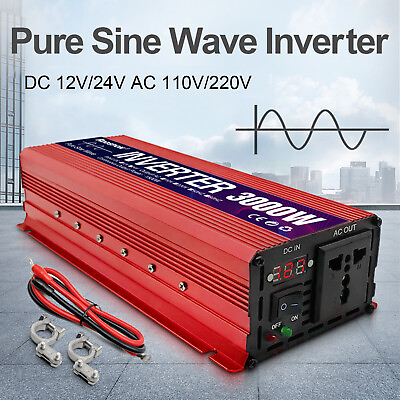 #ad 1500 3000W Car Power Inverter DC 12V 24V to AC 110V Pure Sine Wave LCD Converter $109.99