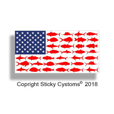 #ad American Flag Fish Sticker USA Fishing Decal Car Vehicle Window Graphic Bumper $2.79
