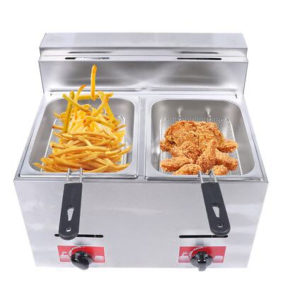 #ad Rectangular Gas Fryers Double Cylinder LPG Fryer 2 Basket Commercial Deep Fryer $205.20