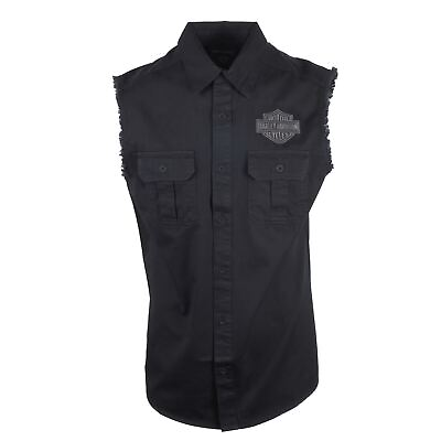 #ad Harley Davidson Men#x27;s Sturgis Bar amp; Shield Blowout Button Down Sleeveless Vest $35.00