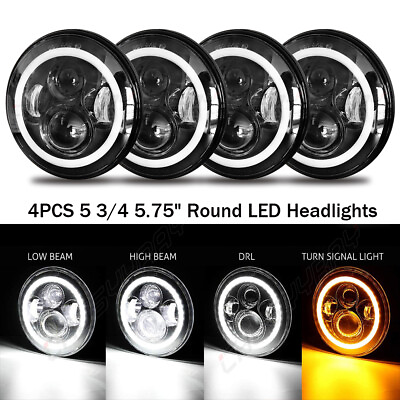 #ad 4pcs 5.75quot; inch LED Round Headlight Halo HI LO Beam Fit for Peterbilt 349 359 $145.99