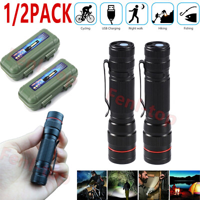 #ad LED Flashlight Tactical Light Mini Clip Pocket Torch USB Rechargeable Work Light $6.92