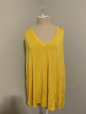 #ad NWOT ModCloth Yellow Sleeveless Tunic V Neck Tank Top 2X $9.99