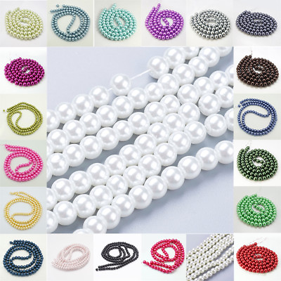 #ad 1 Strand 6mm 8mmGlass Imitation Pearl Round Loose Beads For Jewelry Craft Making $6.57