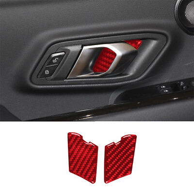 #ad 2Pcs Red Carbon Fiber Interior Door Handle Bowl Cover Trim for Toyota Supra A90 $10.02
