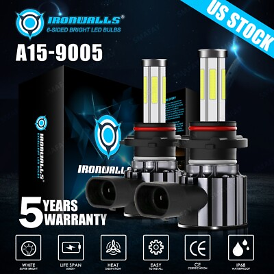 #ad 6 Sides 9005 LED Headlight Kit High Beam Bulbs Super Bright 6000K Free Return 2x $28.99