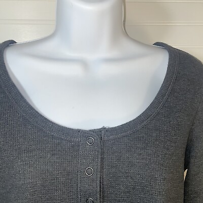 #ad Old Navy Long Sleeve Thermal Women Small Waffle Knit Buttons Henley Style Gray $8.99