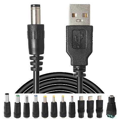 #ad 1.5M USB to DC 5.5x2 .1 5525 DC Power Charging Cable with 12pcs DC Adapter Plug $8.59