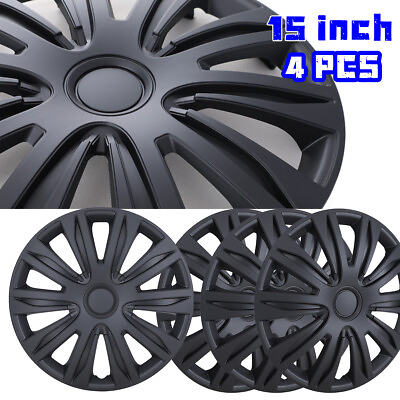 #ad 15quot; Set Of 4 Black Matte Wheel Covers Snap On Hub Caps Fit R15 TireSteel Rim $44.99