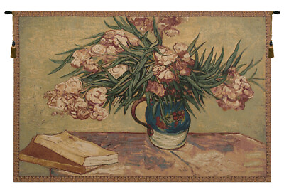 #ad Oleanders and Books Italian Tapestry Wall Art Hanging Home Decor New 38x54 inch $267.00
