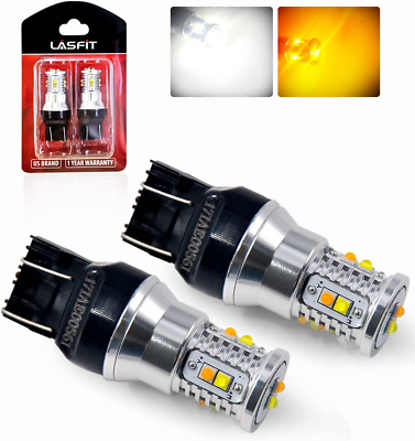 #ad 7443 Switchback LED Bulb Turn Signals Front 7444Na 7444 Dual Amber White Daytime $45.21