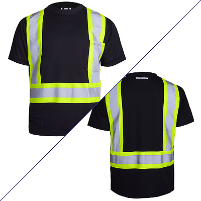 #ad Hi Vis Black Shirt Reflective Safety Short Sleeve HIGH VISIBILITY $14.89