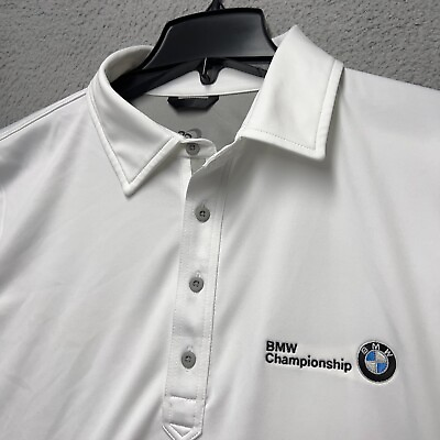 #ad Zero Restriction Polo Shirt Men Large White BMW Championship Tour Series Stretch $23.95