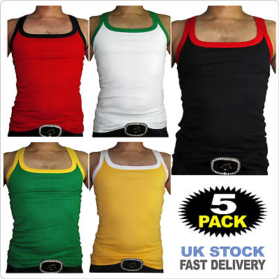 #ad Mens PACK of 5 RACERBACK MUSCLE FIT Vest Top ̶W̶A̶S̶ ̶£̶1̶9̶.̶9̶9̶ ̶ Slim Fit GBP 48.07