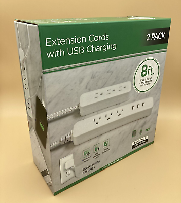 #ad Jasco 2 Pack Extension Cords with USB Charging 8 Ft Extra Long 6 Outlets 3 USB $14.97