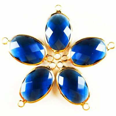 #ad 12g 6Pcs Wrapped Faceted Blue Titanium Crystal Oval Connector Pendant YJBBS76 $9.12
