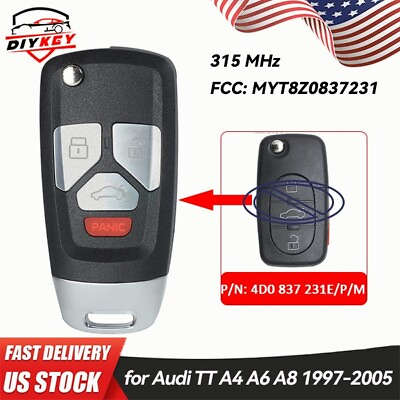 #ad Upgraded Flip Remote Key Keyless Fob for Audi TT A4 A6 A8 1997 2005 MYT8Z0837231 $15.63