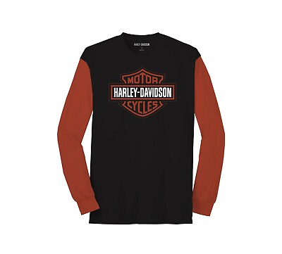 #ad #ad Harley Davidson Men#x27;s Bar amp; Shield Colorblock Tee Orange Black 99067 22VM $32.95