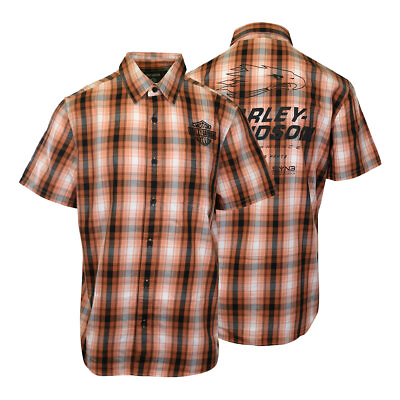 #ad #ad Harley Davidson Men#x27;s Shirt Orange Plaid Screamin#x27; Eagle S S Shirt S56 $37.60