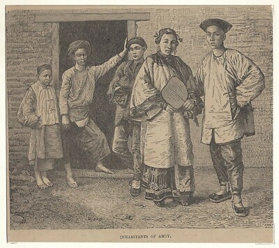 #ad China 19th Century Inhabitants Engraving cm12 x 16cm $15.00