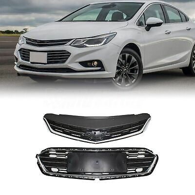 #ad Set Front Upper amp; Lower w Chrome Trim Grille Fit 2016 2018 Chevrolet Cruze $44.49