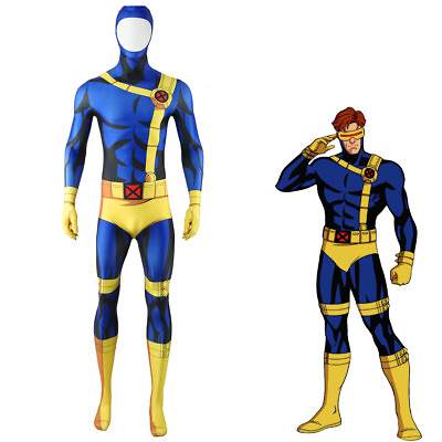 #ad X Men #x27;97 Cyclops Jumpsuit Cosplay Costume Scott Bodysuit Halloween Adult Kids $22.79