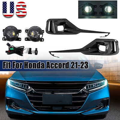 #ad Carbon For 2021 2022 Honda Accord Front Bumper LED Fog Lights Lamps w Cover NEW $79.98
