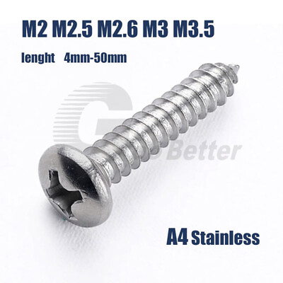#ad A4 Stainless Self Tapping Screws Tappers Round Pan Head M2 M2.5 M2.6 M3 M3.5 $0.99