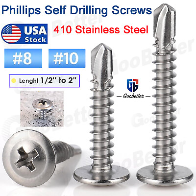 #ad #8 #10 UNC Phillips Modified Truss Head Self Drilling Screws 410 Stainless Steel $4.46