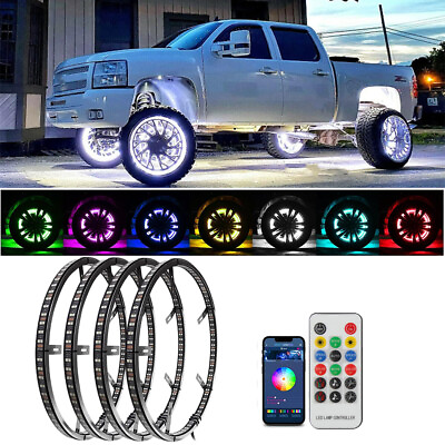 #ad For Chevy Silverado 1500 2500 LTZ 4Pcs 17.5quot; RGB LED Wheel Ring Rim Lights Neon $119.03