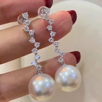 #ad Huge Freshwater Pearl Dangle Drop Earrings 925 Fine Silver Statement High Jewel $300.00