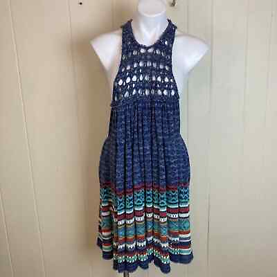 #ad Free People Rare Hearts Tunic Top Medium Multicolored Crochet Mini Dress $25.00