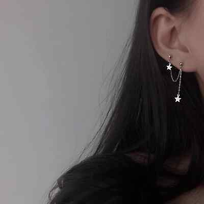 #ad Korean Fashion Steel Double Piercing Earrings 10mm Star Charm 5cm $12.99