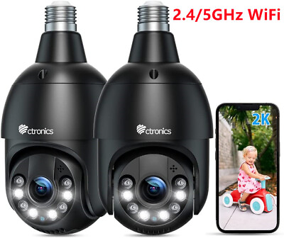#ad 2.5K 4MP Light Bulb Security Camera 2.4 5GHz WiFi Indoor Outdoor PTZ IP Camera $42.19