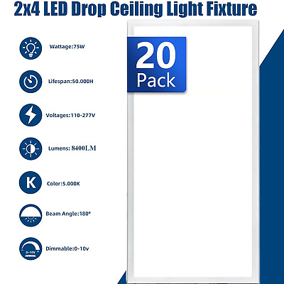 #ad LED Troffer Light Fixture 5000K White 75W Dimmable Lights 4ft x 2ft 110 277AC $369.99