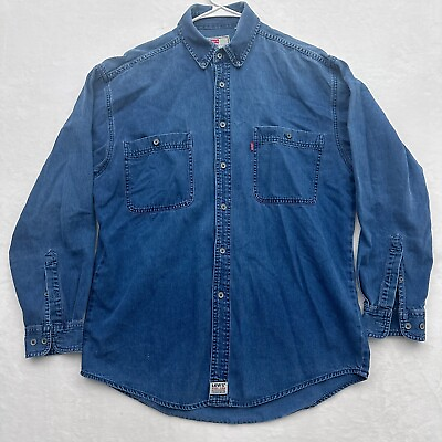 #ad Vintage Levis Shirt Mens M Blue Western Rodeo Pocket Workwear Casual Button Up $7.58