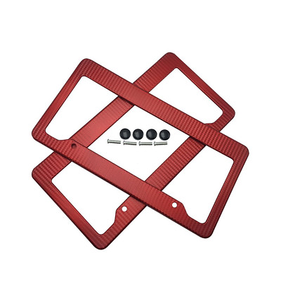 2Pcs Plastic Red Carbon Fiber Style License Plate Frames Front amp; Rear Bracket $9.25