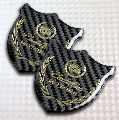Car Hood Rear Emblem Badge Bonnet Trunk Side Sticker For Cadillac Carbon Gold 2x $44.99