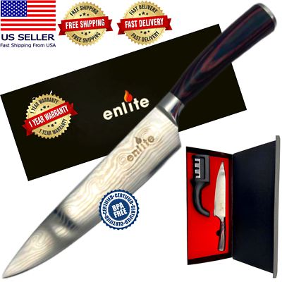 ENLITE8 Inch Pro Kitchen Chef Knife German Carbon Stainless Steel Ergonomic $34.99