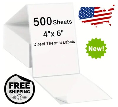 #ad 500 4quot;x6quot; Fanfold Direct Thermal Shipping Labels for Zebra 4 X6 Rollo Printers $8.99