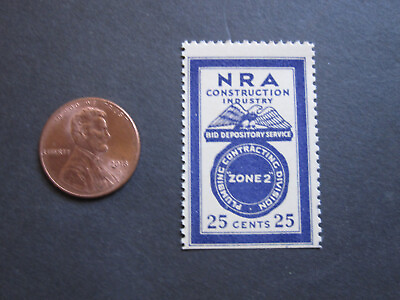 #ad 1930 NRA 25¢ Construction industry Zone 2 Bid Depository stamp mint OG NH RARE $19.95